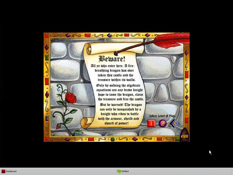 Algebra Quest on Windows 3.11: Application startup window
