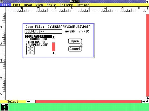 Micrografx Windows Graph on Windows 1: Opening one of the included chart samples