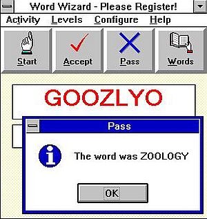 Kidware on Windows 3.1: Word Wizard - Guessing a jumbled word