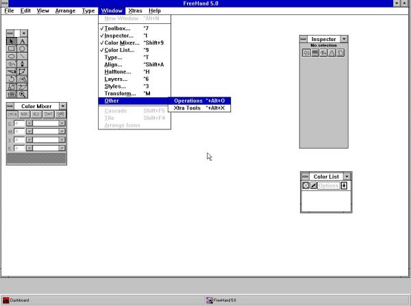 Paint applications for Windows: Windows 3.11 - The FreeHand 5.0 GUI