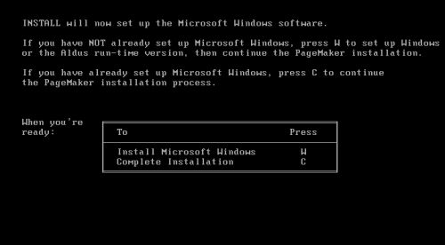 Aldus PageMaker on Windows 1.04: Application setup - Cancelling the installation of the Windows runtime