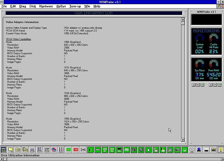 WINProbe on Windows 3.1: Hardware information - Display adapter