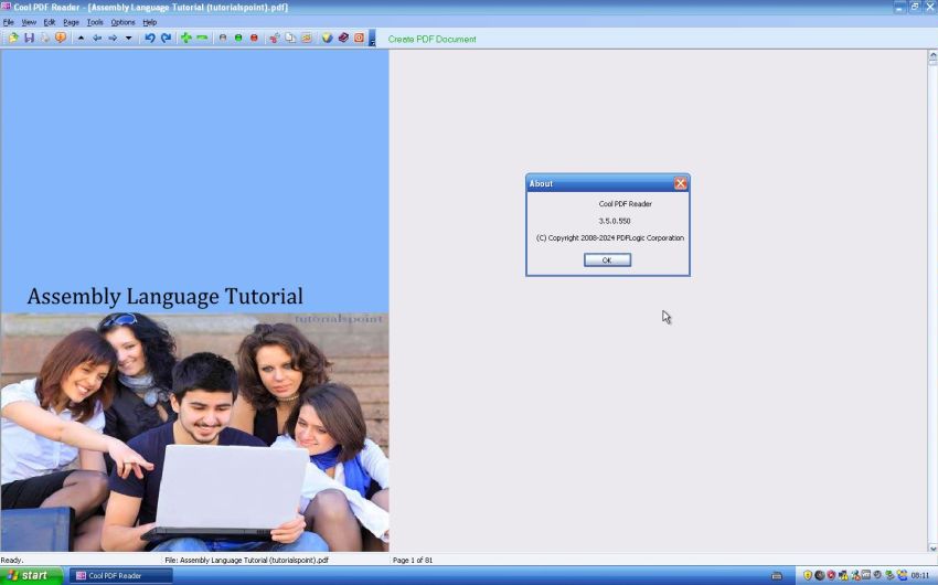 Cool PDF Reader 3.5 running on a Windows XP Multimedia Edition virtual machine