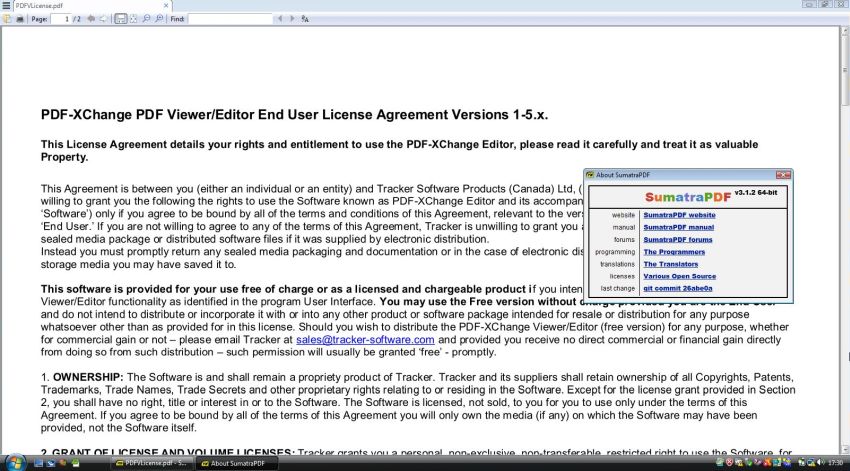 SumatraPDF 3.1.2 running on a Windows Vista Ultimate virtual machine