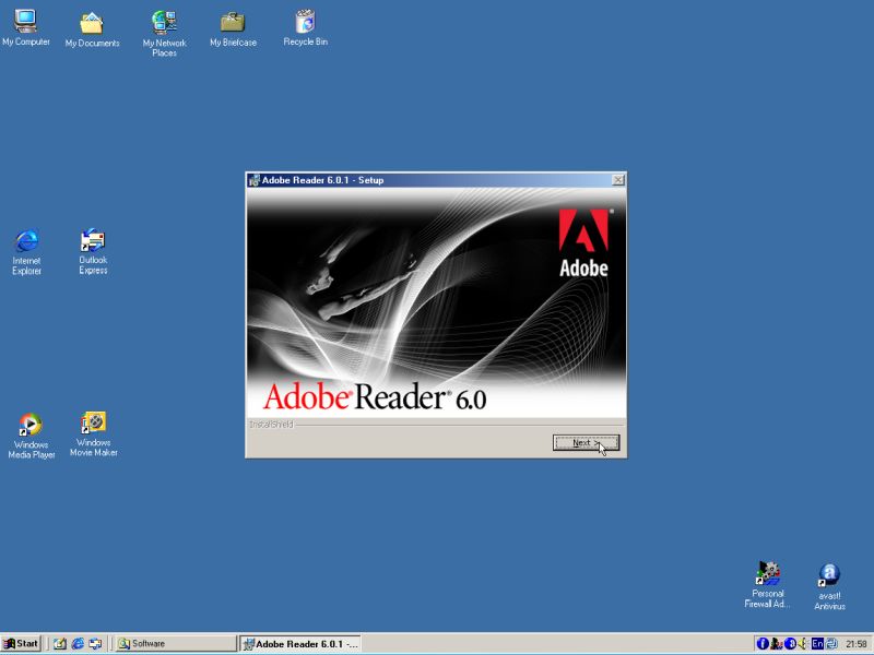 Installing Acrobat Reader 6.0.1 on a Windows Me virtual machine