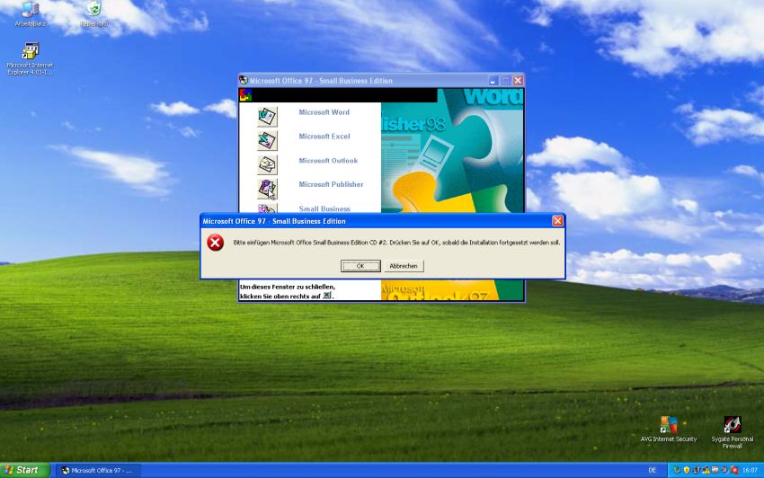 Microsoft Publisher on Windows XP: Setup of Office 97 Small Business Edition