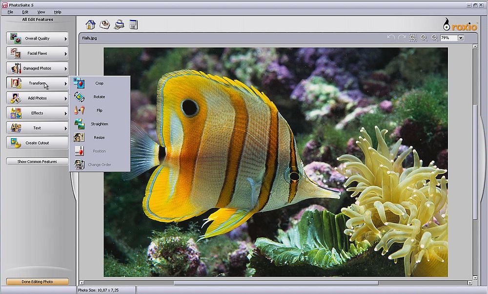 Roxio Photosuite on Windows XP: Photo editing - Features