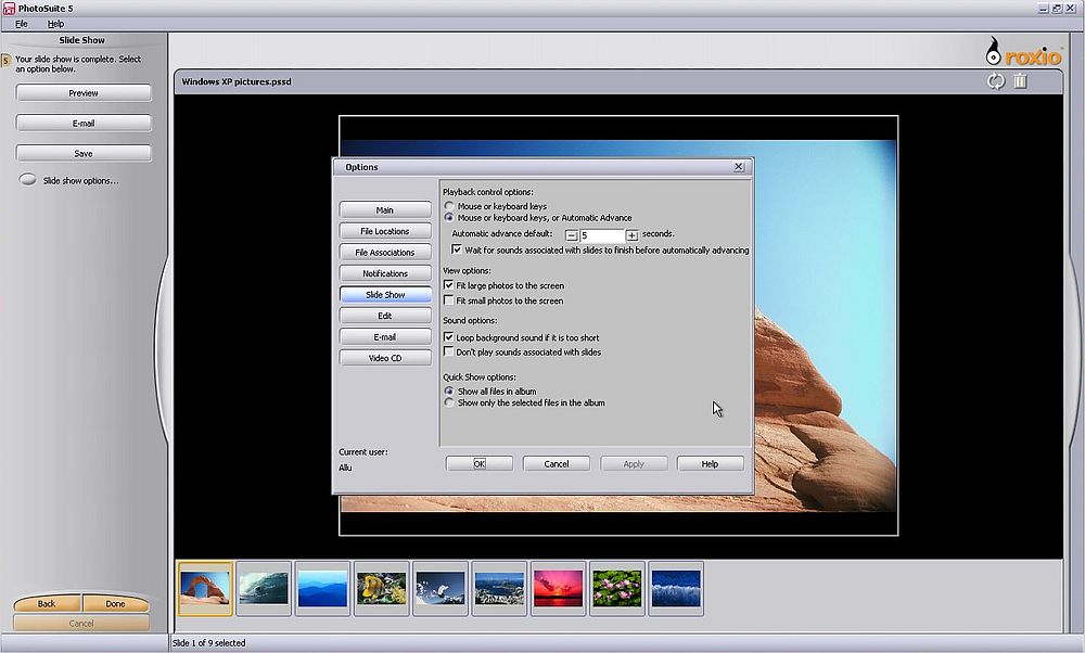 Roxio Photosuite on Windows XP: Creating a slide show