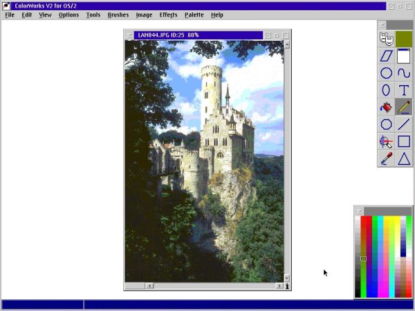 ColorWorks V2 on OS2 Warp 4 - One of the included .JPG picture samples opened in the editor