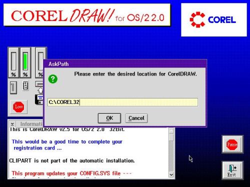 CorelDraw! on OS/2: Choosing an installation directory