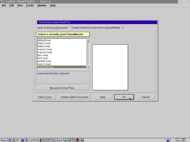 Lotus SmartSuite For OS2 Warp 4 - Word Pro: SmartMaster selection