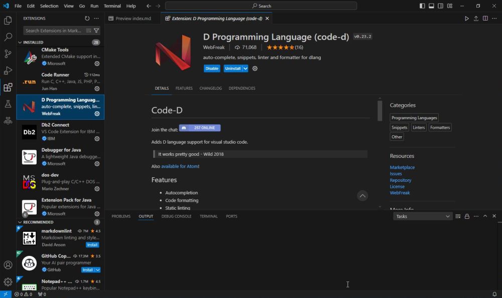 D on Windows 10 - VSCode: Description of the Code-D extension