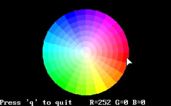 Caml Light on Free-DOS: Running the program colwheel.exe (obtained by compiling colwheel.ml)