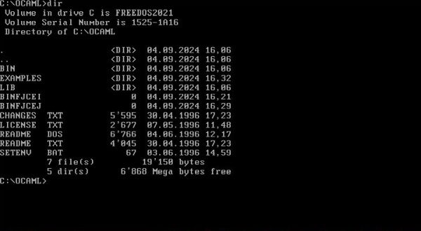 OCaml on Free-DOS: OCaml installation directory