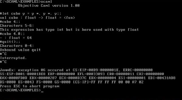 OCaml on Free-DOS - ocaml.exe: Quitting the system with CTRL+C