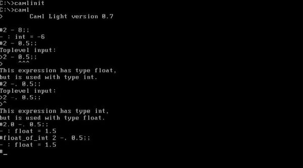 Caml Light on Free-DOS: caml.exe - Floating point number arithmetic