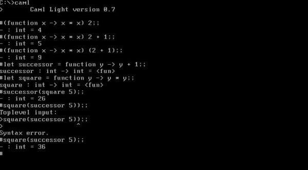 Caml Light on Free-DOS: caml.exe - User defined functions [1]