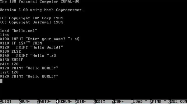 COMAL 80 on MS-DOS: Editing a line of a COMAL source file