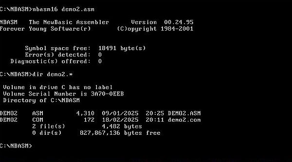 NBASM on MS-DOS 7.10: Running the 16-bit assembler