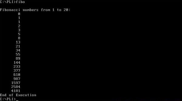 PL/I on FreeDOS: The Fibonacci sequence in PL/1 (program execution)