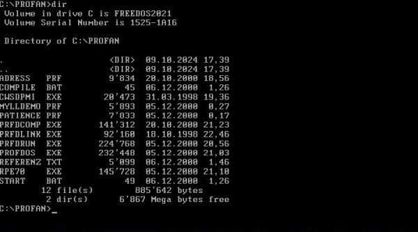 Profan 7 on FreeDOS: Content of the Profan installation directory