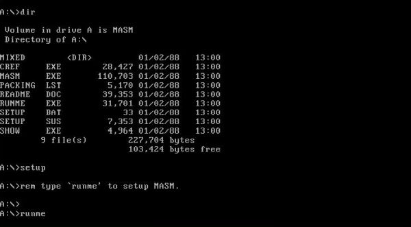 XPL0 on MS-DOS 6.22: Installing MASM - Starting the setup program