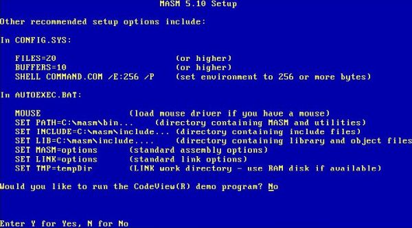 XPL0 on MS-DOS 6.22: Installing MASM - Propositions for changes in CONFIG.SYS and AUTOEXEC.BAT