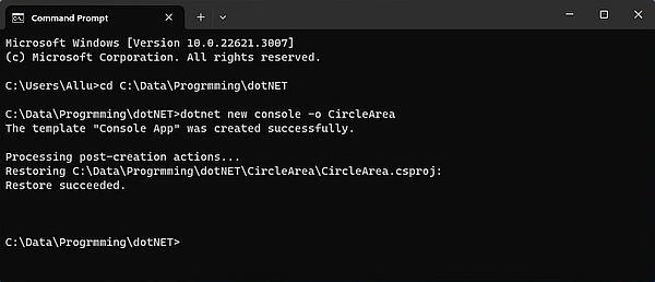.NET development on Windows 11: .NET SDK CLI - Creating a Console project using C#