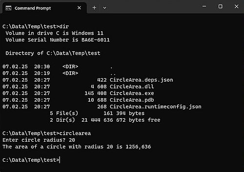 .NET development on Windows 11: Running the executable created by the build of a C# Console project from a random directory