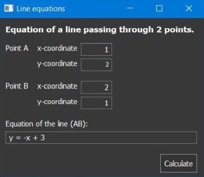 FreeBASIC on Windows 10: Execution of a simple FreeBASIC 'Line equation' GUI application (created with VisualFBEditor)