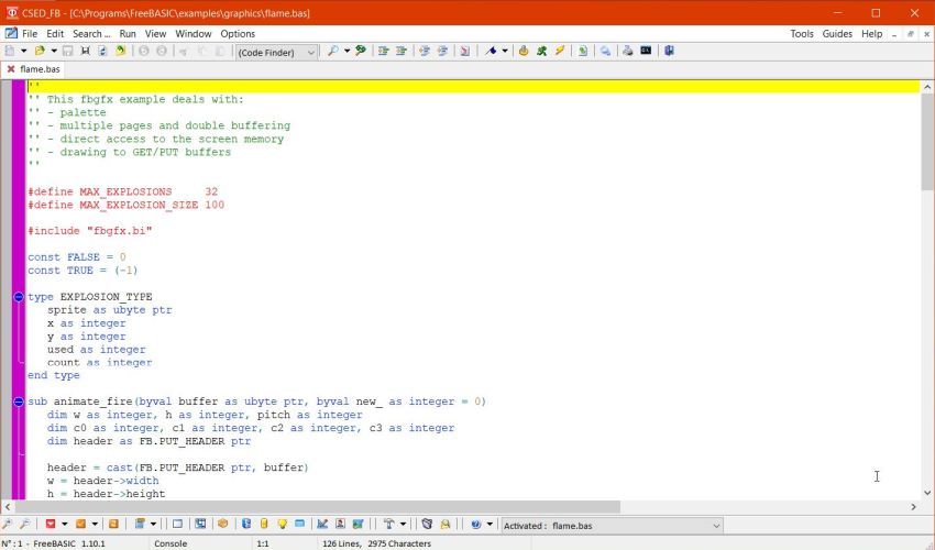 FreeBASIC on Windows 10: CSED_FB - Building the flame.bas command line program