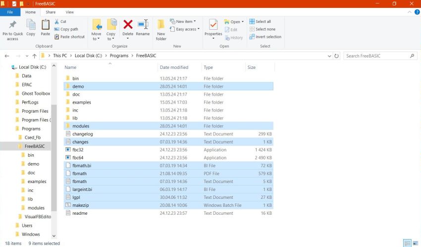FreeBASIC on Windows 10: FBMath files in the FreeBASIC installation directory