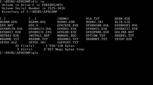 GFA-BASIC on FreeDOS: Content of the installation directory
