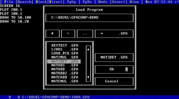 GFA-BASIC on FreeDOS: GFA-BASIC editor - Loading a program