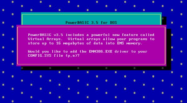 PowerBASIC on FreeDOS: Installation - EMM386 driver not needed on FreeDOS