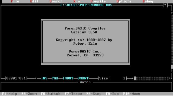 PowerBASIC on FreeDOS: Startup of the PB IDE