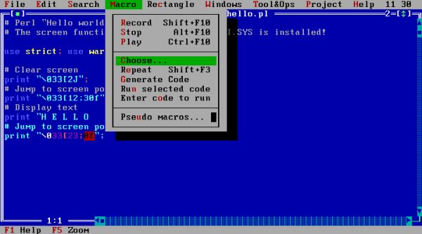 Perl on FreeDOS: SETEdit programmers editor - Choosing my custom macro to run Perl [1]