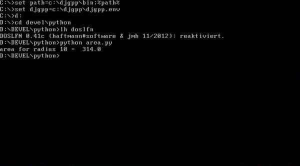 PythonD on FreeDOS: Running a simple Python program