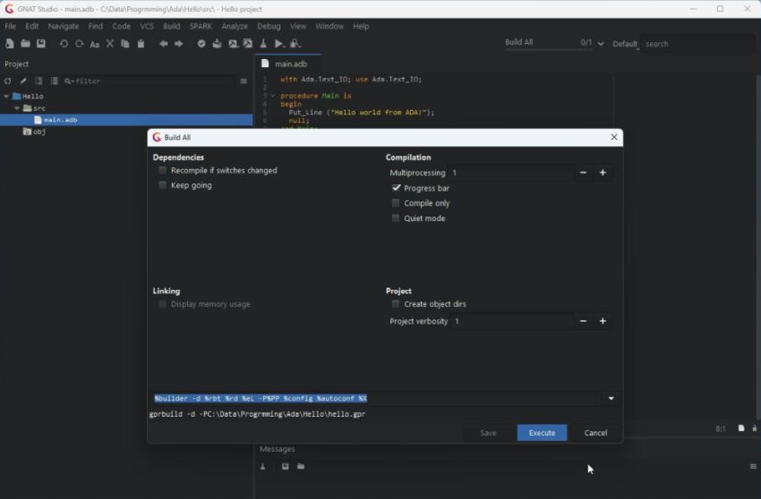 AdaCore GNAT Community Edition on Windows 11 - GNAT Studio: Building a command line project [1]