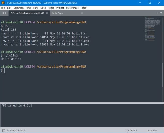 MSYS2 on Windows 10: Sublime Text - Running a C++ executable in the UCRT64 shell