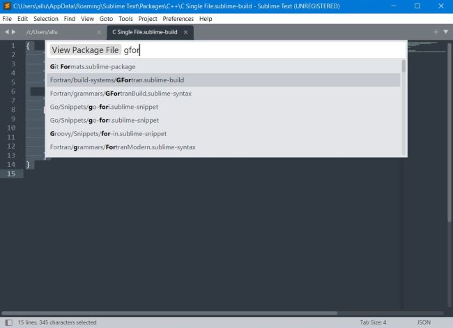 MSYS2 on Windows 10: Sublime Text - Searching for the file GFortran.sublime-build