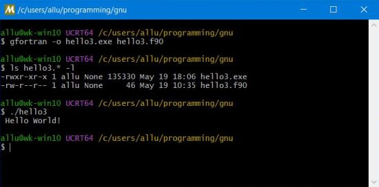 MSYS2 on Windows 10: Building and executing a simple Fortran program