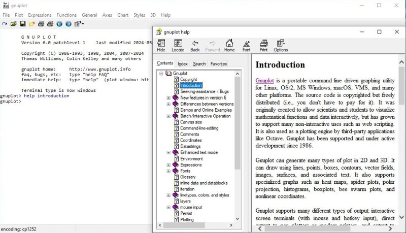 Gnuplot on Windows 10: Interactive shell startup and disply of the application help document