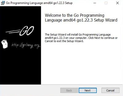 Installing Go on Windows 10 - 'Welcome' window