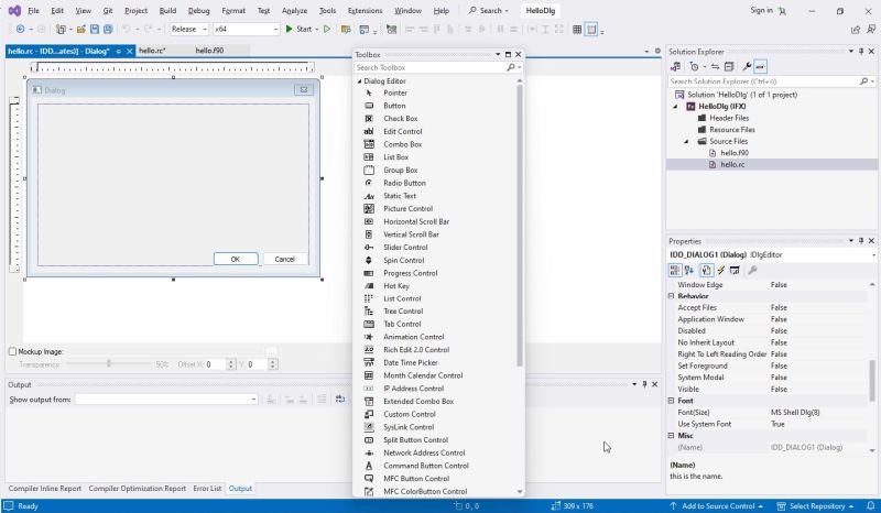 Intel Fortran on Windows 11 - Creating a dialog application: The toolbox of the Dialog Editor