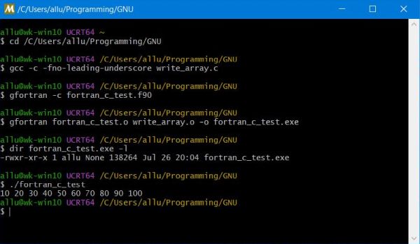 Mixed GCC and GFortran programming on Windows: Passing an array from Fortran to C