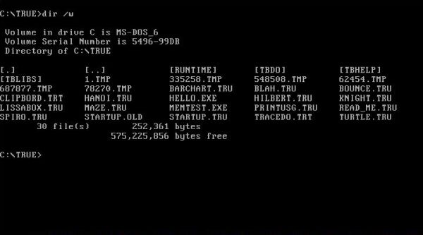 True BASIC on MS-DOS: Content of the installation directory