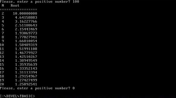 True BASIC on MS-DOS - Sample program: Nth root calculation