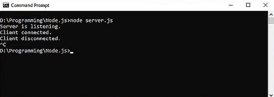 Node.js on Windows 10: Sample programs - Simple client-server application (server)