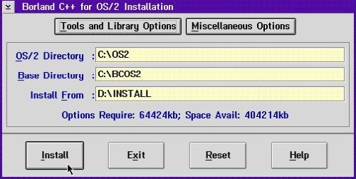 Borland C++ on OS/2 2.11: Installation - Directories selection